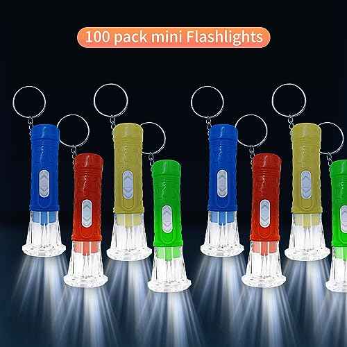 100 Pieces Mini Flashlight Keychain Bulk for decor, Assorted Colors Torch Keyring Flashlights LED Keychain Flashlights Small Keychain Light Hiking Camping Halloween Party Favors Goody Bag Stuffers