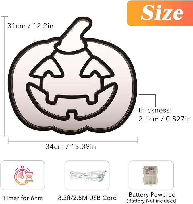Halloween Pumpkin Night Lights, 12.2" x 16.54" 3D Infinite Mirror Pumpkin Light, LED Lighted Halloween Indoor Decoration for Kids Party Windows Doors Walls, Battery/USB & Plug-in Lights Sign