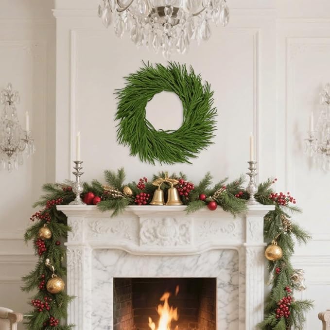 Christmas Wreaths for Front Door 30 Inch Norfolk Pine Wreath for All Seasons Artificial Green Wreath Holiday Decoration for Indoor Outdoor Home Decor