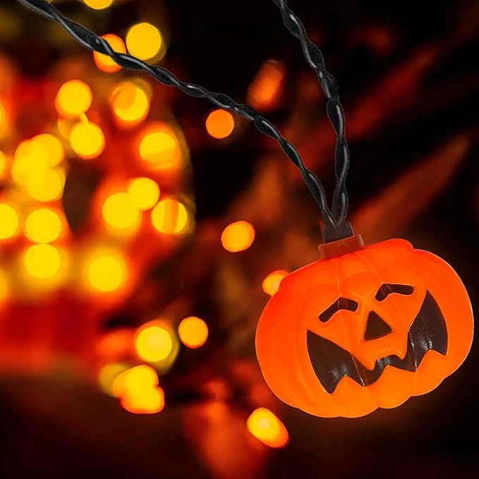 8.5Ft LED Halloween Lights Pumpkin String Lights with 10 Smiling Jack O Lantern Pumpkin Lights, Orange Jack O Lantern for Home Party Yard Porch Indoor Outdoor Decor Halloween Decorations