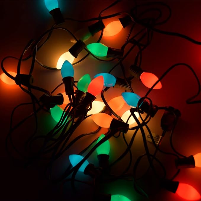 C7 LED Christmas Lights Vintage 25Ft Outdoor Multicolor String Lights with 27 Multicolor LED Bulbs, Vintage Christmas Lights for Christmas Backyard Carnival Patio Wedding Holiday Decoration-Green Wire