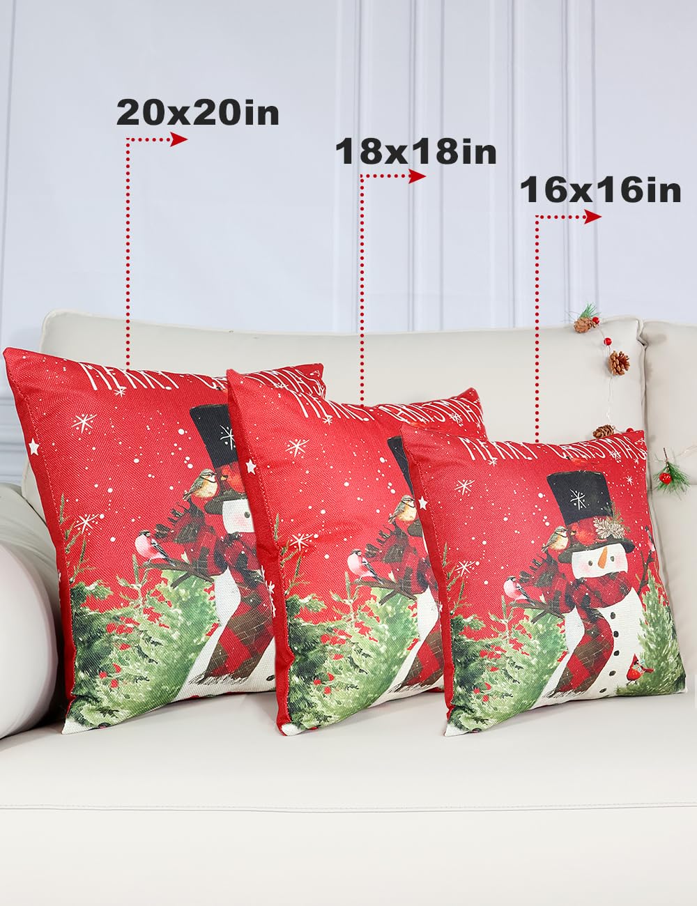 Double-Sided Print Christmas Pillow Covers 18''x18'', Set of 4, 8 Christmas Patterns Christmas Tree, Snowman, Snowflakes, Merry Christmas, Deer, Santa Claus,Truck, Let It Snow, Soft Linen Material