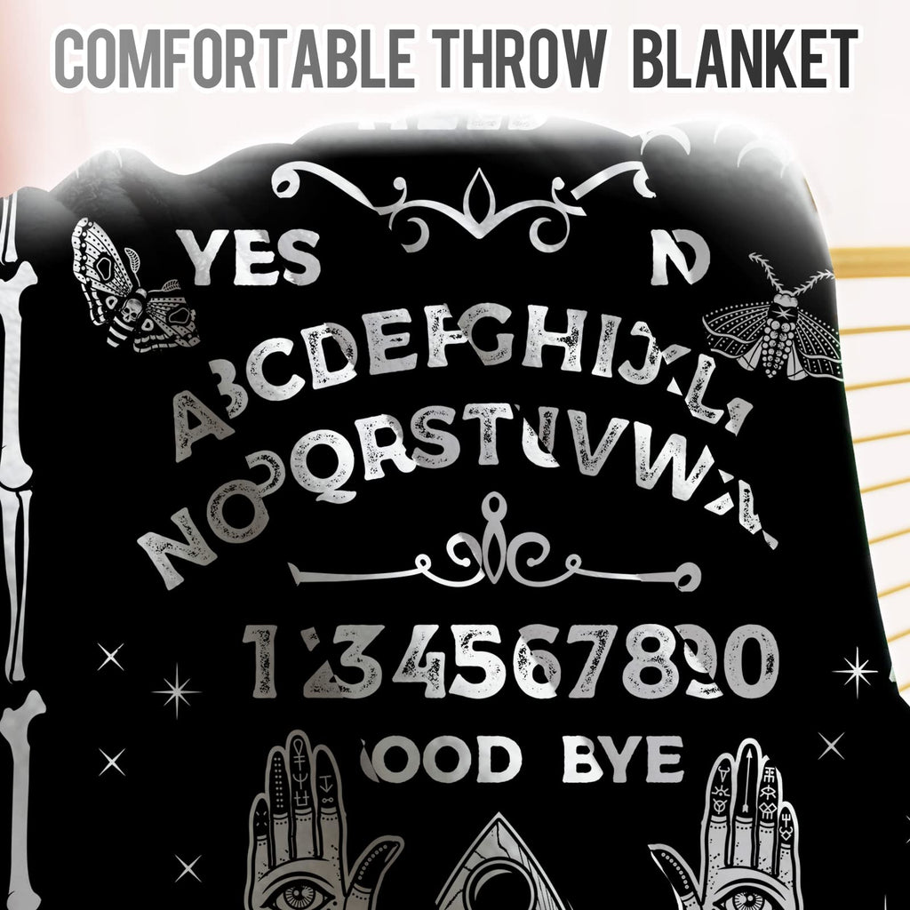 Levens Ouija Board Blanket Gothic Witch Gifts for Halloween Christmas, 50"x60" Horror Spooky Sun Moon Skeleton Skull Witch Tarot Throw Blanket for Women Kids Goth Birthday Gifts for Fortune Tellers