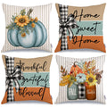 GEEORY Fall Blue Pumpkin Sunflower Buffalo Plaid Pillow Covers 18x18 Set 4