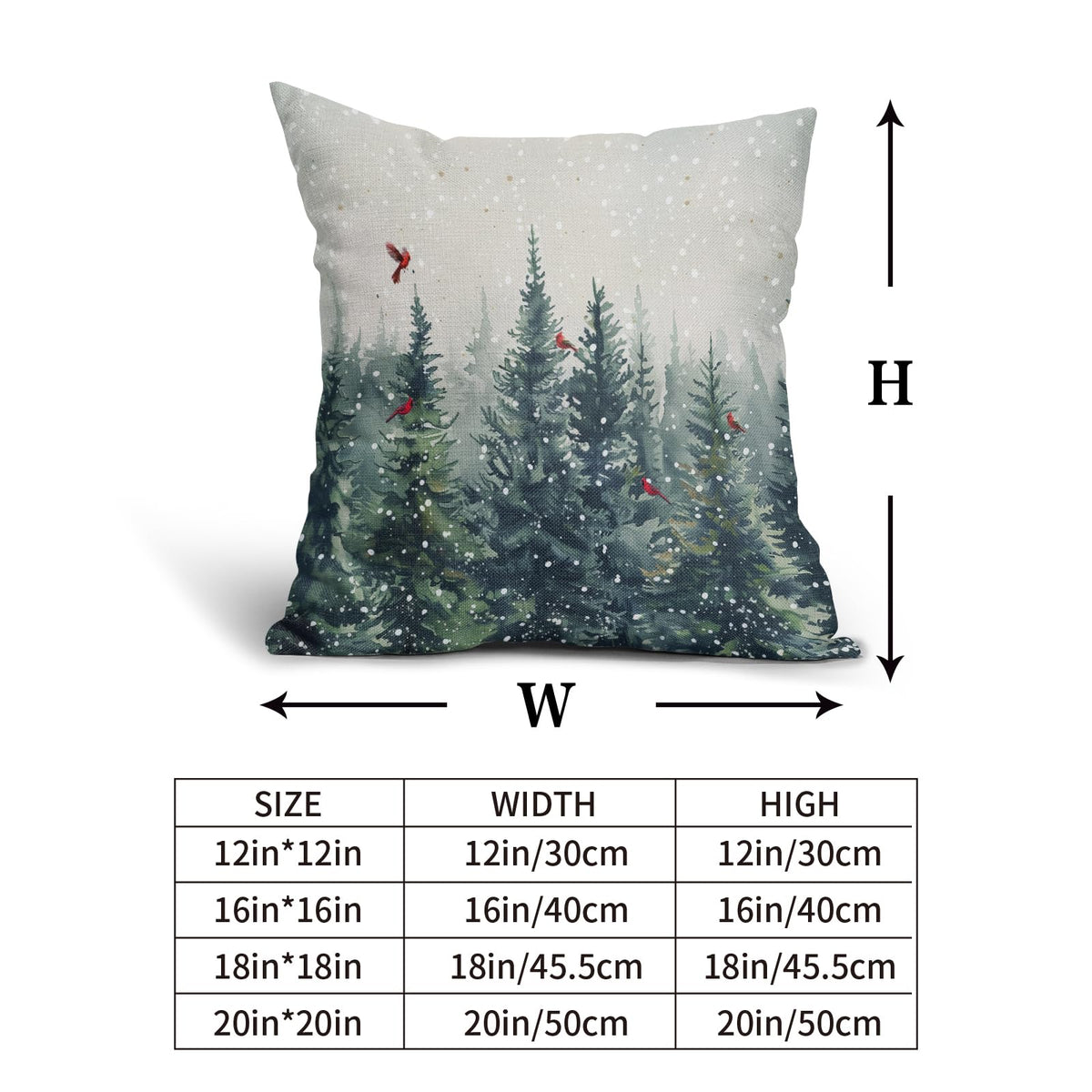 Evlaschin Winter Trees Throw Pillow Covers Set of 2 Watercolor Christmas Pine Tree Birds Decorative Pillowcases 18x18in Cotton Linen Double Sided for Couch Holiday Indoor Outdoor Farmhouse