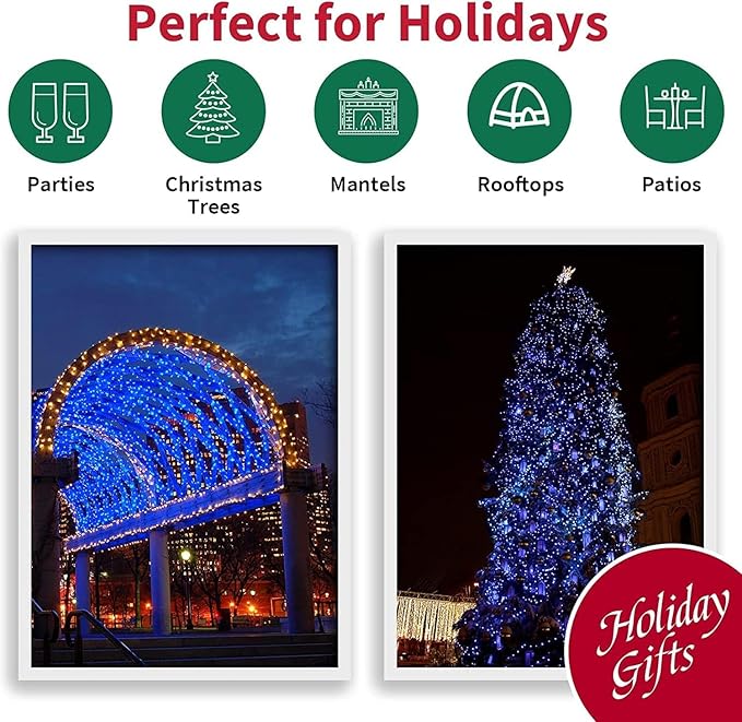 LAMPHOME 66ft Christmas Decorative Mini Lights,200 LED Transparent Wire Fairy Starry String Lights Plug in, 11 Lighting Modes, for Indoor Outdoor Xmas Tree Wedding Party Decoration (Blue)