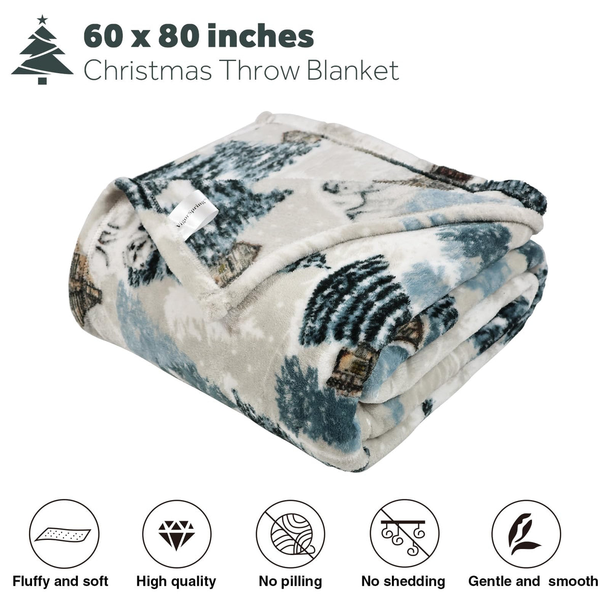 VigorSpring Christmas Throw Blanket - 60x80 inches, Holiday Christmas Tree Reindeer Snowflakes Fleece Blanket Winter Soft Blanket for Couch Sofa Bed Lounging, Ideal Gifts for Kids Adults Wife Self