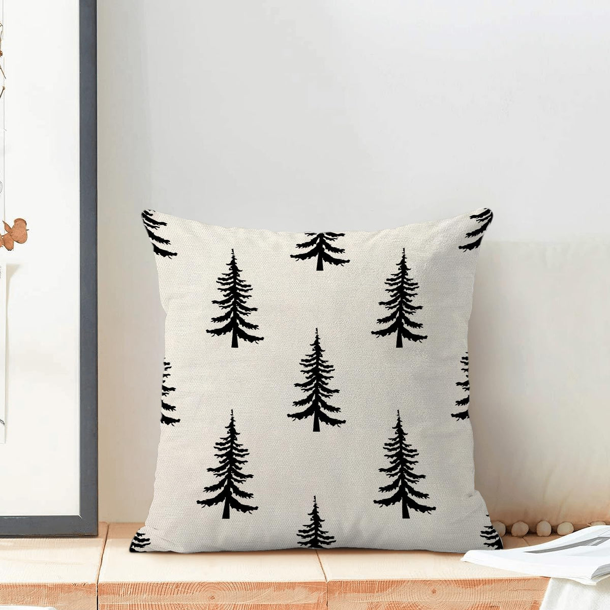 Christmas Pillow Covers 18x18 Inch Set of 2 Cream Black Christmas Tree Decor Throw Pillows Winter Xmas Holiday Outdoor Cushion Cases for Couch Bed Decorations