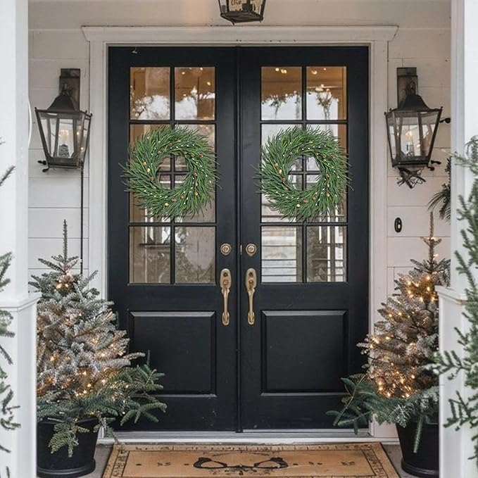 24 Inch Pine Wreath Christmas Wreaths for Front Door, Real Touch Pine Wreath with White Berries Artificial Green Wreaths for Walls Windows Porches Farmhouse Indoor Outdoor Home Decor
