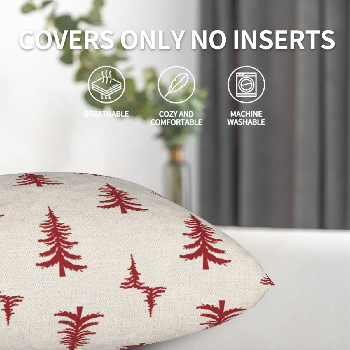 Sunshineyan Christmas Pillow Covers 22 x 22 Inch Set of 2, White Red Chirstmas Tree Decorations Throw Pillow Covers Outdoor Winter Holiday Farmhouse Xmas Cushion Case Linen Square for Home Couch Sofa
