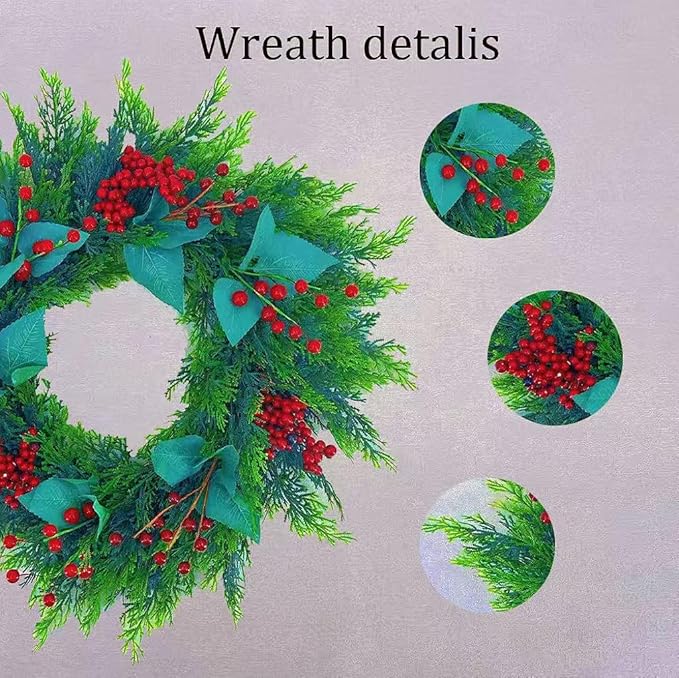20 Inch Christmas Wreath for Front Door,Artificial Pine Wood with Berry, Suitable for Home, Party, Holiday, Thanksgiving, Christmas Decoration