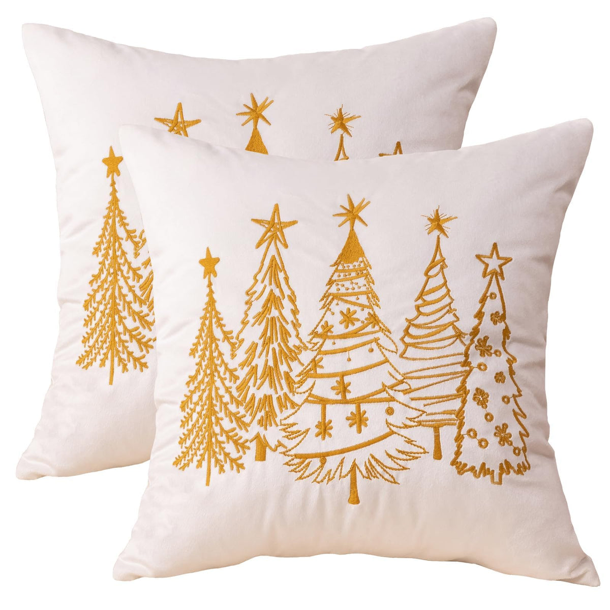 GEEORY Christmas Pillow Covers 18x18 Inch Set of 2, Xmas Decorations Tree Luxurious Velvet Embroidered Throw Pillows Farmhouse Winter Holiday Decor Cushion Case for Sofa & Bed White GX007-18