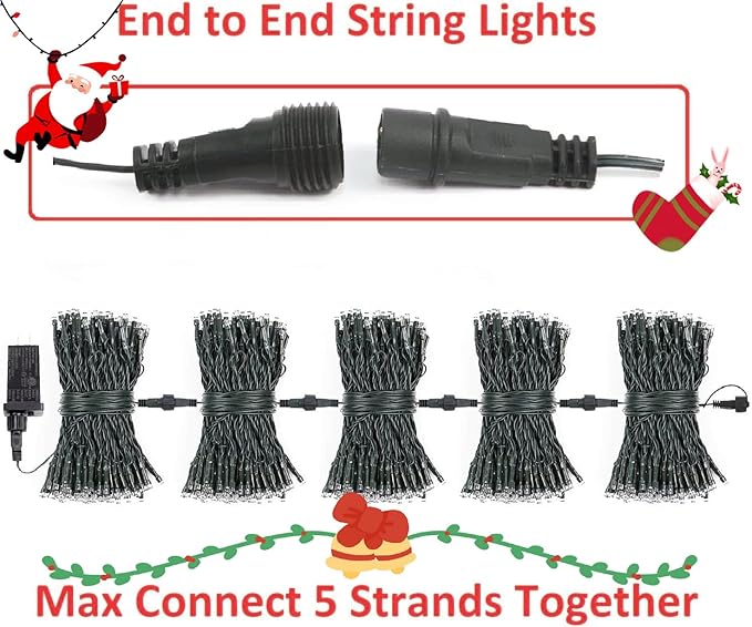 2-Pack Connectable Christmas Lights Outdoor, Total 164FT 400LED Christmas String Lights Waterproof with 8 Modes & Timer, Green Wire Twinkle Lights for Xmas Tree Decorations Outdoor Indoor, Multicolor