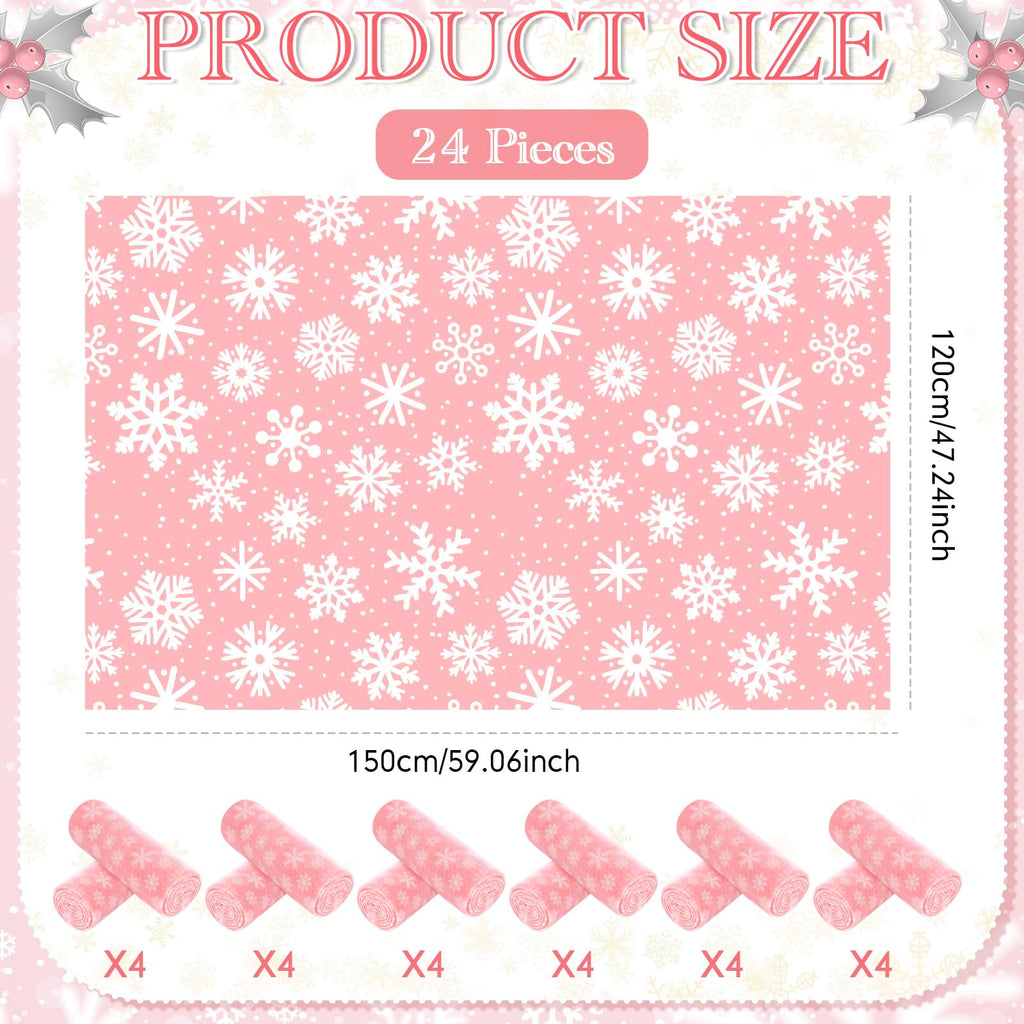 Moukeren 24 Pcs Christmas Snowflake Throw Blanket Bulk, 59 x 47 Inch Xmas Winter Throw Blanket Christmas Warm Soft Cozy Fleece for Home Bedding Couch Chair Gift (Pink)