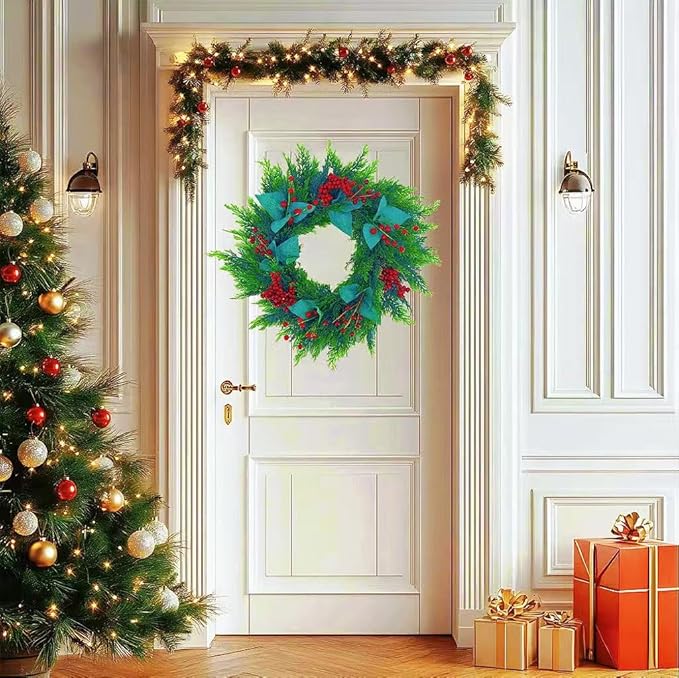 20 Inch Christmas Wreath for Front Door,Artificial Pine Wood with Berry, Suitable for Home, Party, Holiday, Thanksgiving, Christmas Decoration