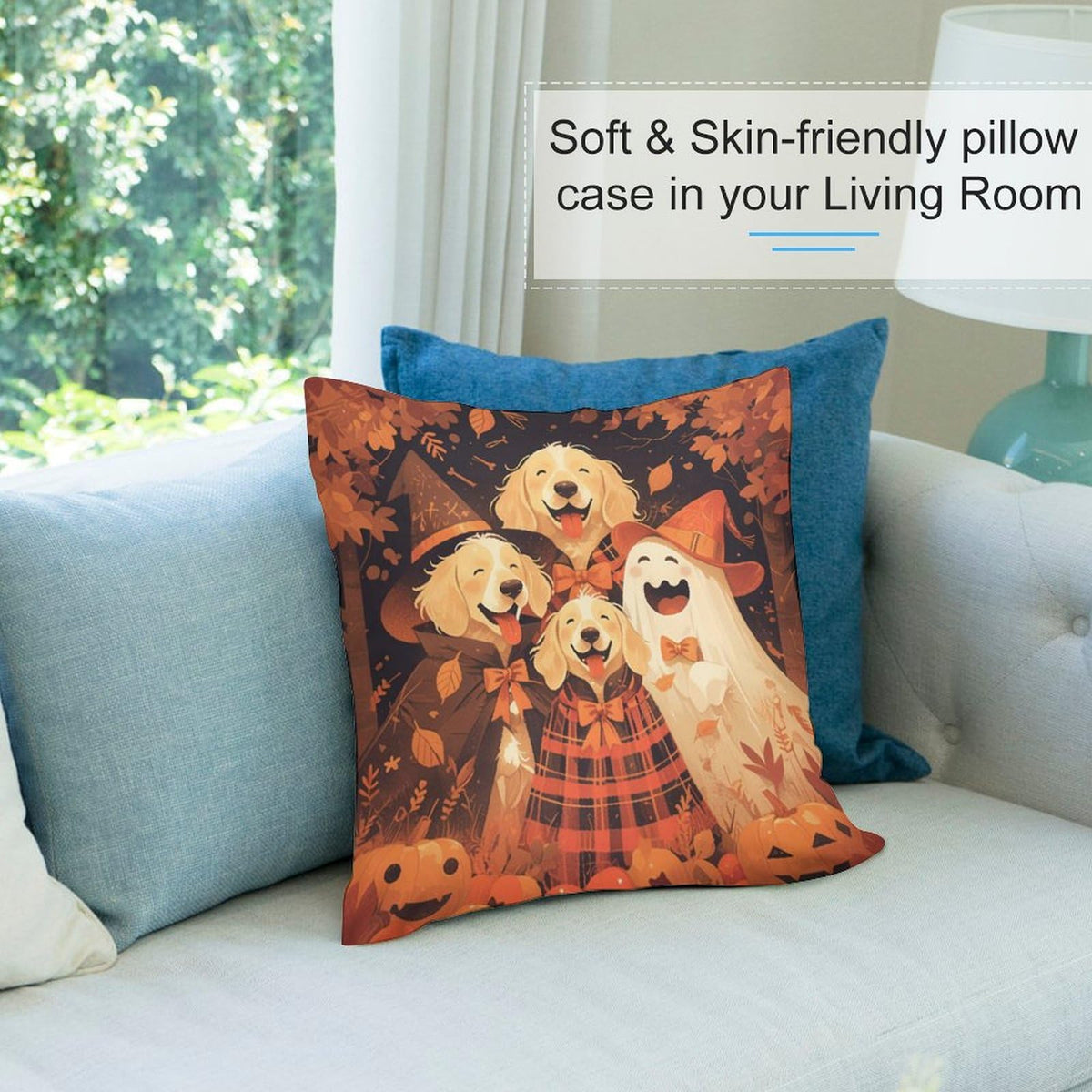 Joyidec Pack of 4 Fall Fall Leaves Dog Halloween Decorative Throw Pillow Covers 22 x 22, Soft Square Cushion Case Pillow Cases Set for Farmhouse Home Couch Sofa Decor, Christmas Pillows Decorations