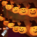Runleo Halloween Pumpkin String Lights with Witch Hat, 20 LED 16.4FT 8 Modes Timer 3D Waterproof Orange Jack-O-Lantern Battery Operated Flickering Lights for Indoor Outdoor Decor Party Decorations