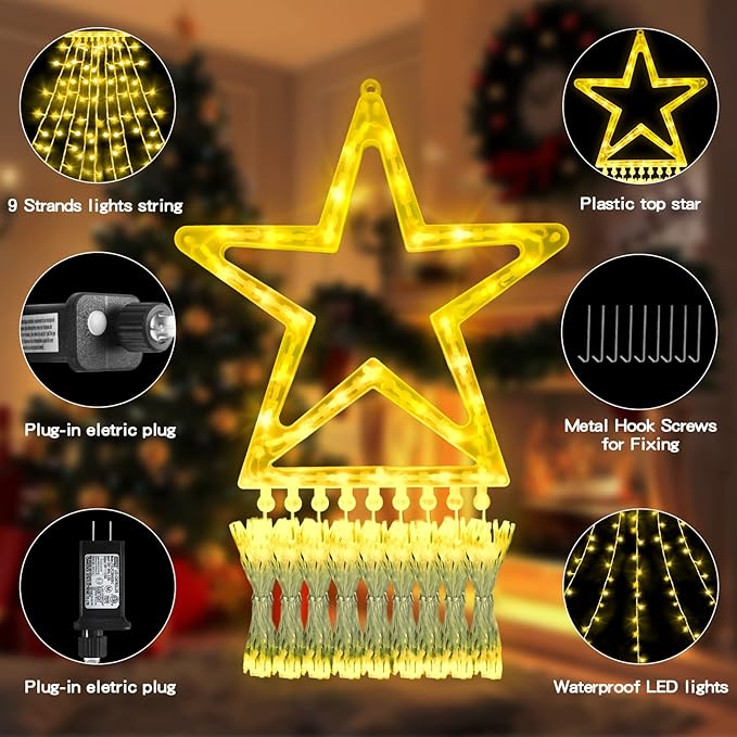 Christmas String Lights Outdoor Decoration 317 LED Star Fairy String Lights 8 Modes & Waterproof for Party Wedding Patio Yard New Year Holiday Indoor Outdoor - Warm White