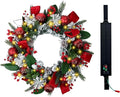 Solar Christmas Wreath 28 Inch Pre-Lit Solar 50 Led Artificial Wreath Outdoor Front Door Window Christmas Decorations with Frosted Branches Pine Cones Red Velvet Bows Balls (2809)