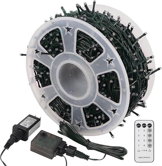 WATERGLIDE 1000 LED Christmas String Lights, 328 FT Green Wire LED Decorative Fairy Lights with Remote & 8 Modes, Waterproof for Outdoor Xmas Holiday Party Garden Wedding Home Decor, Cool White