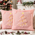 SEGXCFL Christmas Pillow Covers Set of 2 Soft Plush Faux Fur Pillow Cases 3D Embroidered Decorative Couch Cover Home Decor Christmas Throw Pillow Covers 18x18,Pink Christmas Tree