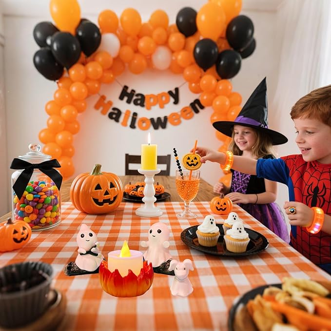 SOMITO 2025 Ghost Campfire Nightlight, Cute Halloween Ghost Figurine, Spooky Ghost Halloween Decorations, Adorable Halloween Decor Indoor for Home Mantel Tabletop Party (with Dog)