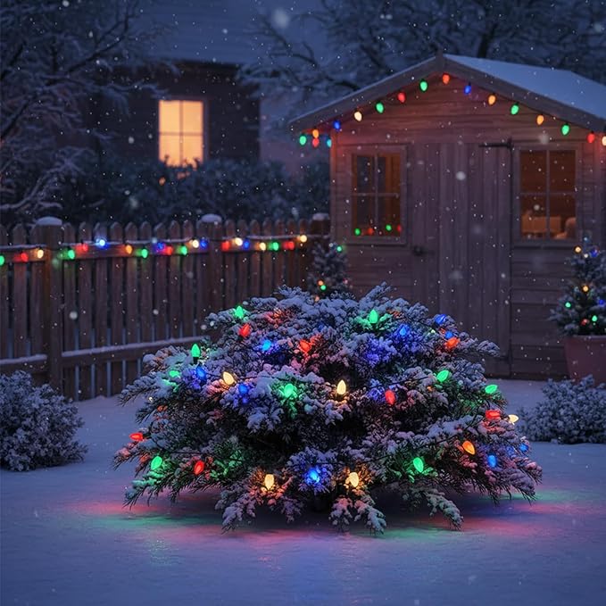 25FT C9 Christmas Lights Outdoor,Vintage Christmas Lights with 26 C9 Multicolor Shatterproof Plastic Bulbs,Connectable Multicolor LED String Light for Xmas Tree Roofline Indoor Outdoor Decor