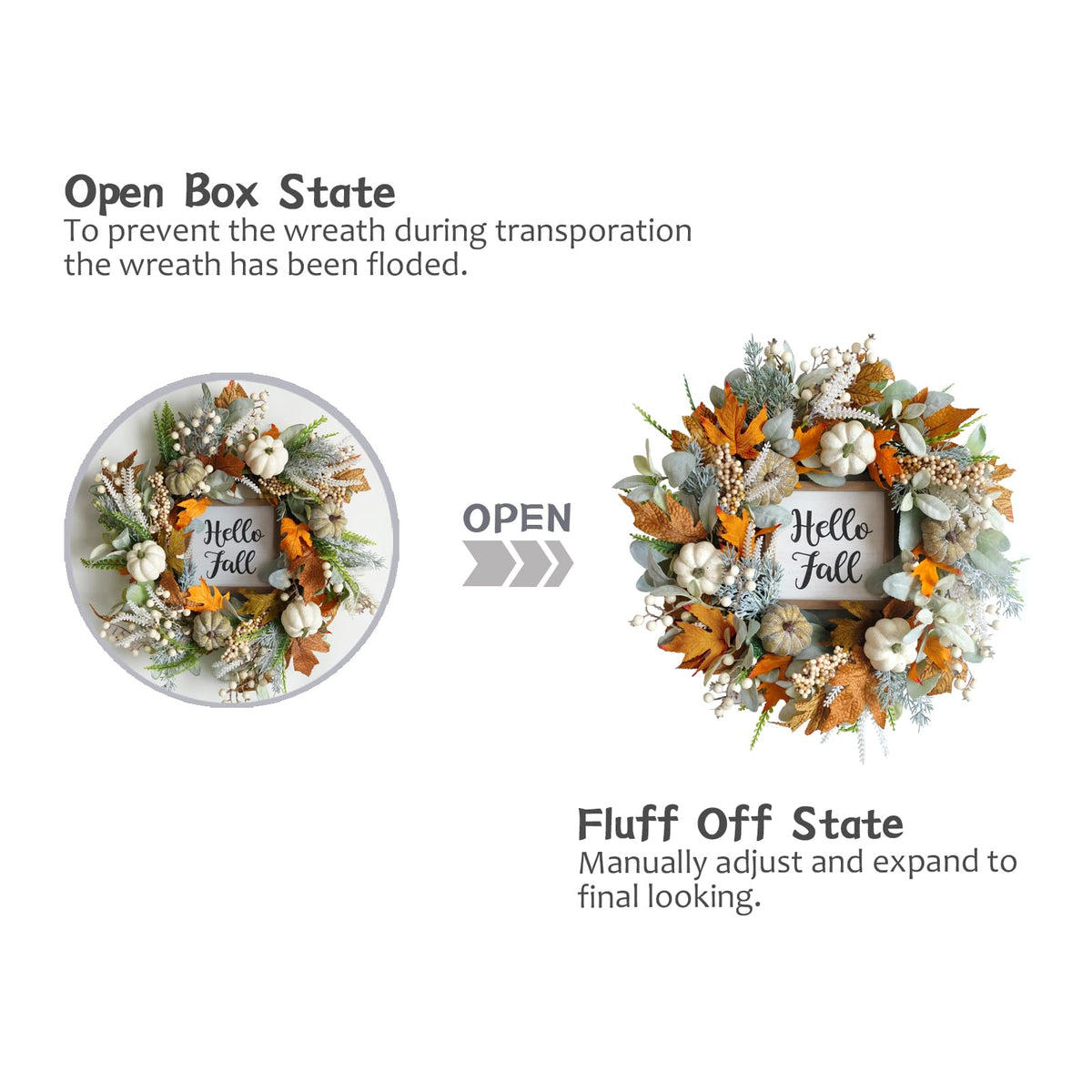 CIR OASES 20inch Thanksgiving Fall Wreath, Eucalyptus Berries Pumpkins Lamb Ears Leaves Autumn Wreaths for Front Door, Fall Decor, Porch Wall, Home Outdoor Holiday Decorations Wreath for Autumn