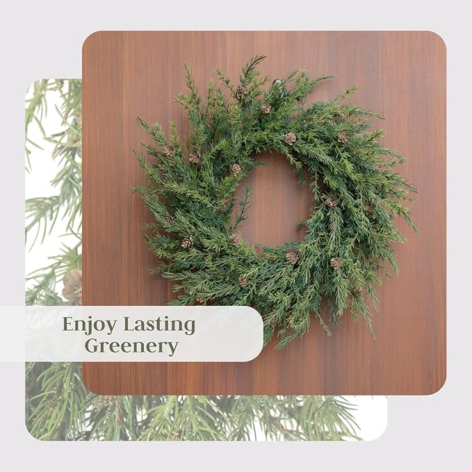 CG Hunter Holiday Collection Faux Wreath, Premium Artificial Indoor and Outdoor Large 28" Pinecone Christmas Wreath, Christmas Decorations and Holiday Greenery
