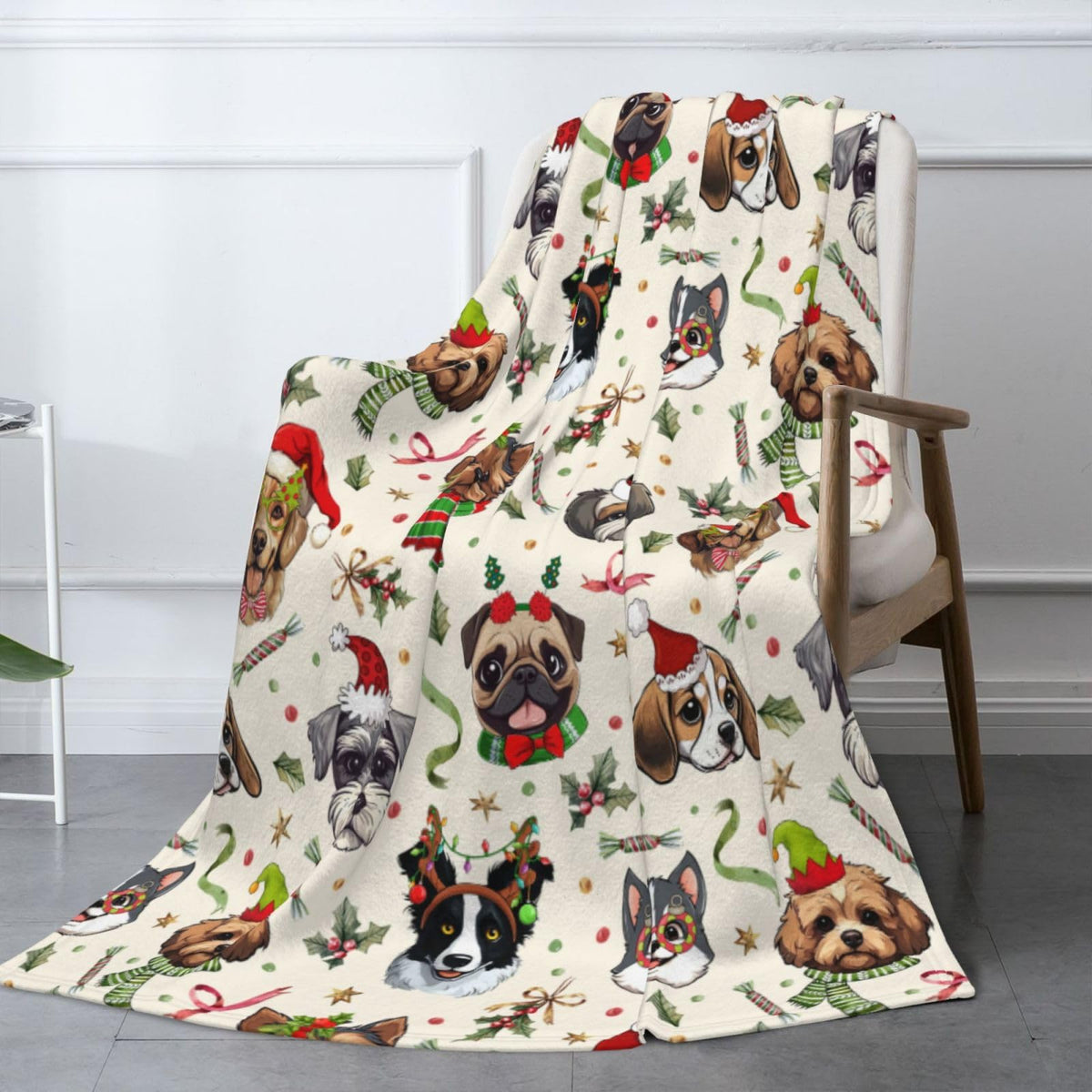 Cute Christmas Dog Head Fuzzy Throw Blanket for Women Men Girls Boys Soft Cozy Fleece Blanket for Bedroom Living Rooms Sofa Couch 50"x40"