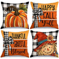 GEEORY Fall Buffalo Plaid Pumpkin Scarecrow Pillow Covers 18x18 Set 4