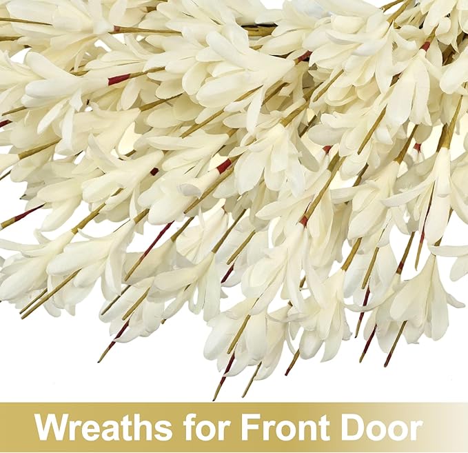 26 Inch Realistic Fall Wreaths for Front Door Outside Autumn Wreath Outdoor Indoors Fall Decorations for Home Thanksgiving Halloween Holiday Decorations Clearance for Wall Porch Door (Fall White)