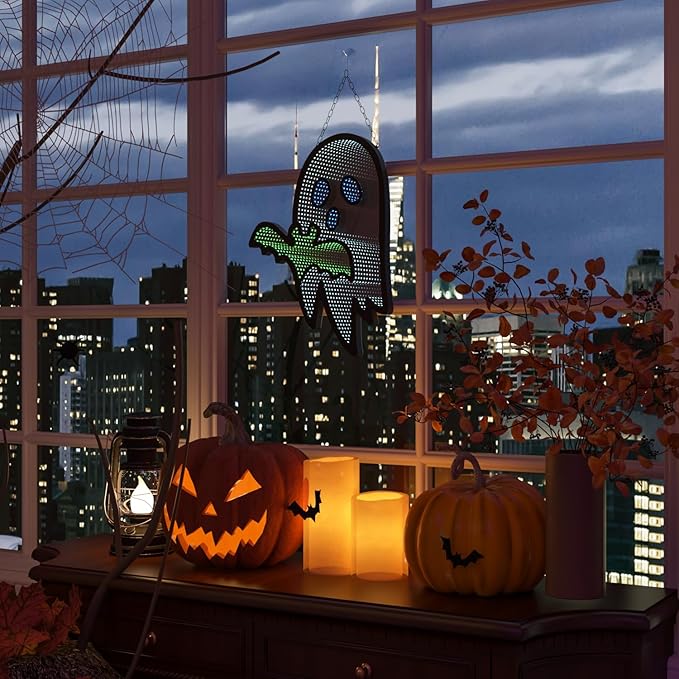 Halloween Ghost Night Lights, 3D Infinite Mirror Ghost Light with Bat, 12.2" x 16.54" LED Lighted Halloween Indoor Decoration for Kids Party Windows Doors Walls, Battery/USB & Plug-in Lights Sign