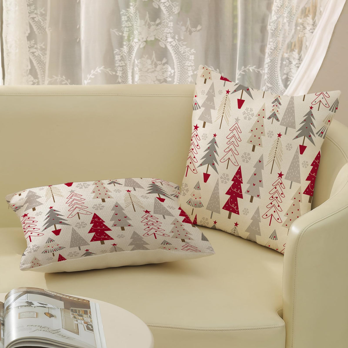 GOLIANDA Christmas Pillow Covers 18x18 Set of 2 Christmas Decor Linen Pillowcase Geometric Colorful Christmas Tree Throw Pillows Winter Farmhouse Holiday Decorations Cushion Covers Couch Home Sofa