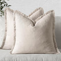 MIULEE Christmas Decorative Throw Pillow Covers Neutral Linen Fringe Throw Pillows Euro Shams Set of 2 Natural Beige Boho Farmhouse Cushion Covers for Couch Sofa Bed Living Room Home Decor 24x24 Inch