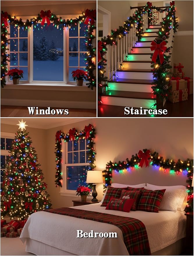 C9 LED Christmas Lights Outdoor,25FT Multicolored Christmas Lights with 26 Colorful Clear Multicolor LED Bulbs,Connectable Old Fashioned Xmas light for Garden Patio Xmas Tree Party Home Decor