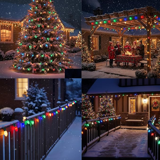25FT C9 Christmas Lights Outdoor,Vintage Christmas Lights with 26 C9 Multicolor Shatterproof Plastic Bulbs,Connectable Multicolor LED String Light for Xmas Tree Roofline Indoor Outdoor Decor