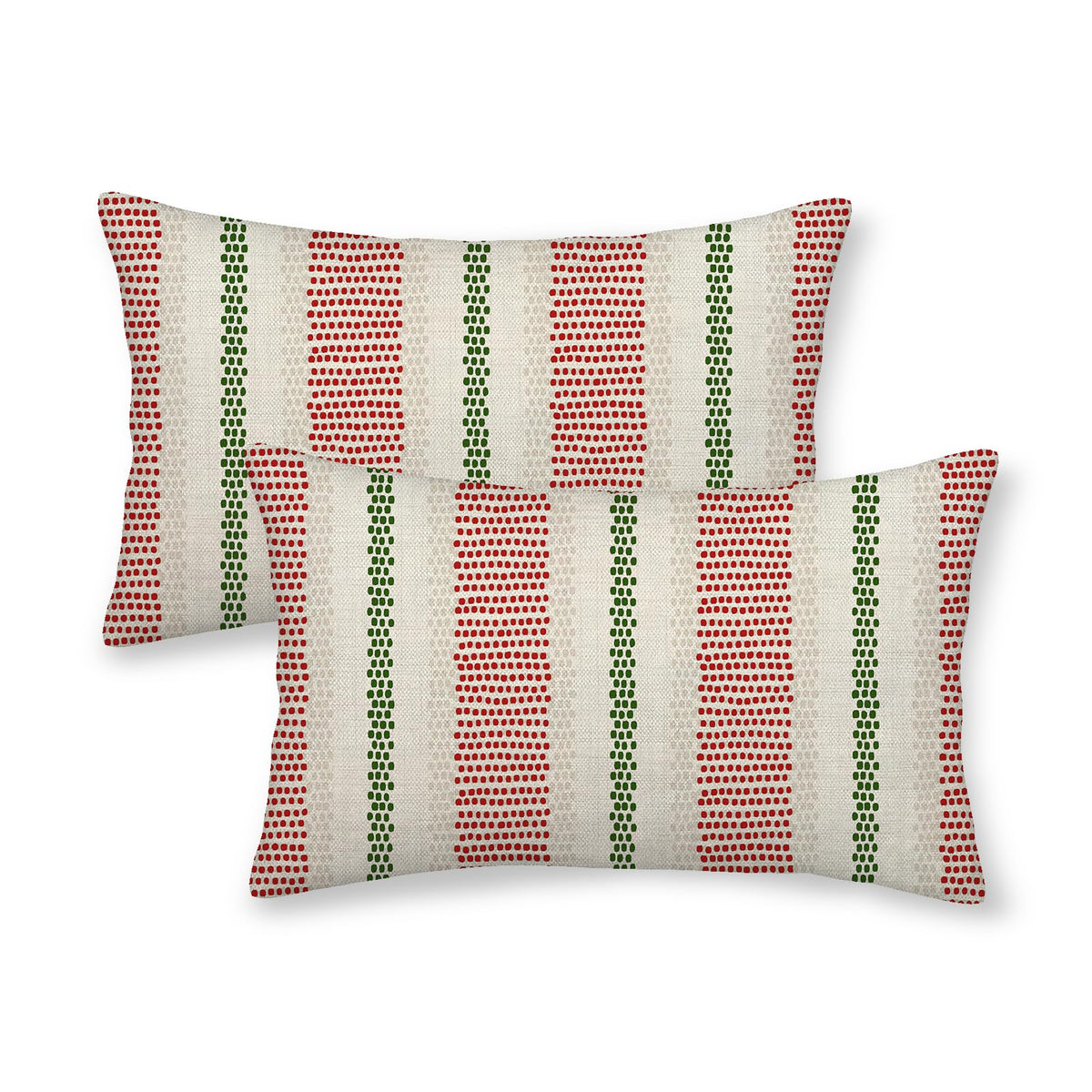 DAFENA Red Green Pillow Covers 12x20 Inch 2 Pcs Christmas Polka Dots Striped Decor Throw Pillows Winter Xmas Holiday Modern Outdoor Farmhouse Decoration Pillowcase Linen Cushion Cover for Couch Sofa