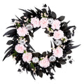 National Tree Company Artificial Pretty Morbid Pink Carnation Halloween Wreath, Black, Silver Pumpkins, 26inch