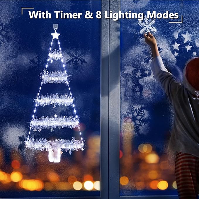 Toodour Christmas Decorations Indoor Lights, 2.65ft LED Christmas Lights, Cool White Wall Window Hanging Light, Battery Operated Holiday Decoration for Outdoor Garden New Year Home Decor