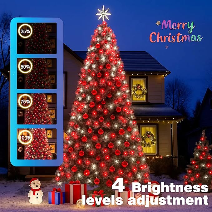 Christmas Lights 500LED 164FT, Waterproof Christmas Tree Lights with 8 Modes, Remote Control 3 Timers & Memory Function Xmas Decorations for House and Holiday (White and Red)