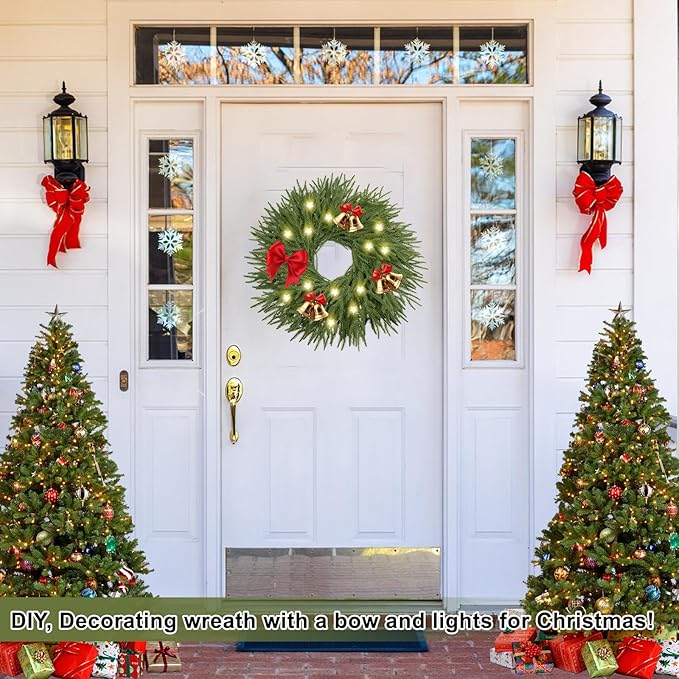 26 Inch Christmas Wreaths for Front Door Real Touch Norfolk Pine Wreath Large Artificial Green Wreath Indoor Outdoor Farmhouse Front Door Holiday Decoration Winter Home Hanging Xmas Decor
