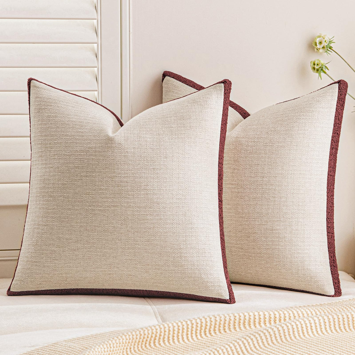 a moment Christmas Red Loop Yarn Linen-Like Pillow Cover Natural Soft Decorative Throw Pillow Case Farmhouse 18x18 Inch, Bohemian Textured Cushion Cover for Sofa Bed, Wrinkle-Resistant Home Decor