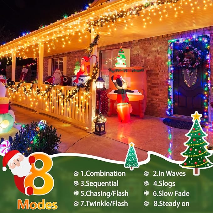 164FT 1600 LED Christmas Lights Outdoor Decorations with 320 Drops Timer 8Mode Curtain String Lights Waterproof Plug in Fairy Lights for Indoor,Xmas,Party,Patio,Window,Fence,Trees Decor(Warm White)