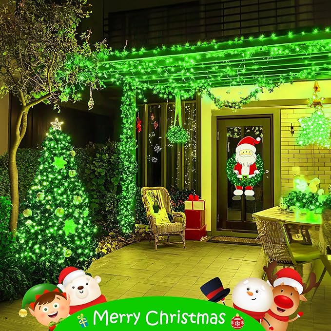JMEXSUSS 400 LED Green Christmas Lights Outdoor, 132ft Green String Lights Plug in with Remote, Indoor Christmas String Light for Porch Tree House Yard Decorations