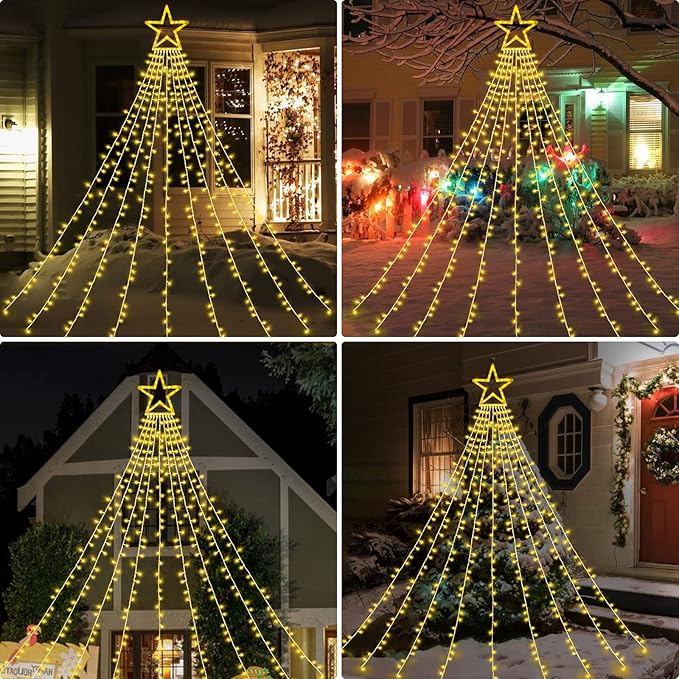 Christmas String Lights Outdoor Decoration 317 LED Star Fairy String Lights 8 Modes & Waterproof for Party Wedding Patio Yard New Year Holiday Indoor Outdoor - Warm White