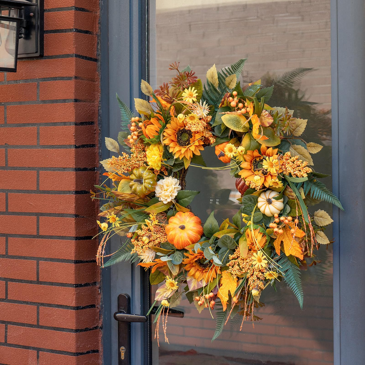 Fall Wreath 24 Inch Fall Wreaths for Front Door Outside with Sunflowers, Pumpkins, and Leaves – Autumn Wreath for Front Door, Outdoor Wreaths for Front Door, Beautiful Decor for Thanksgiving