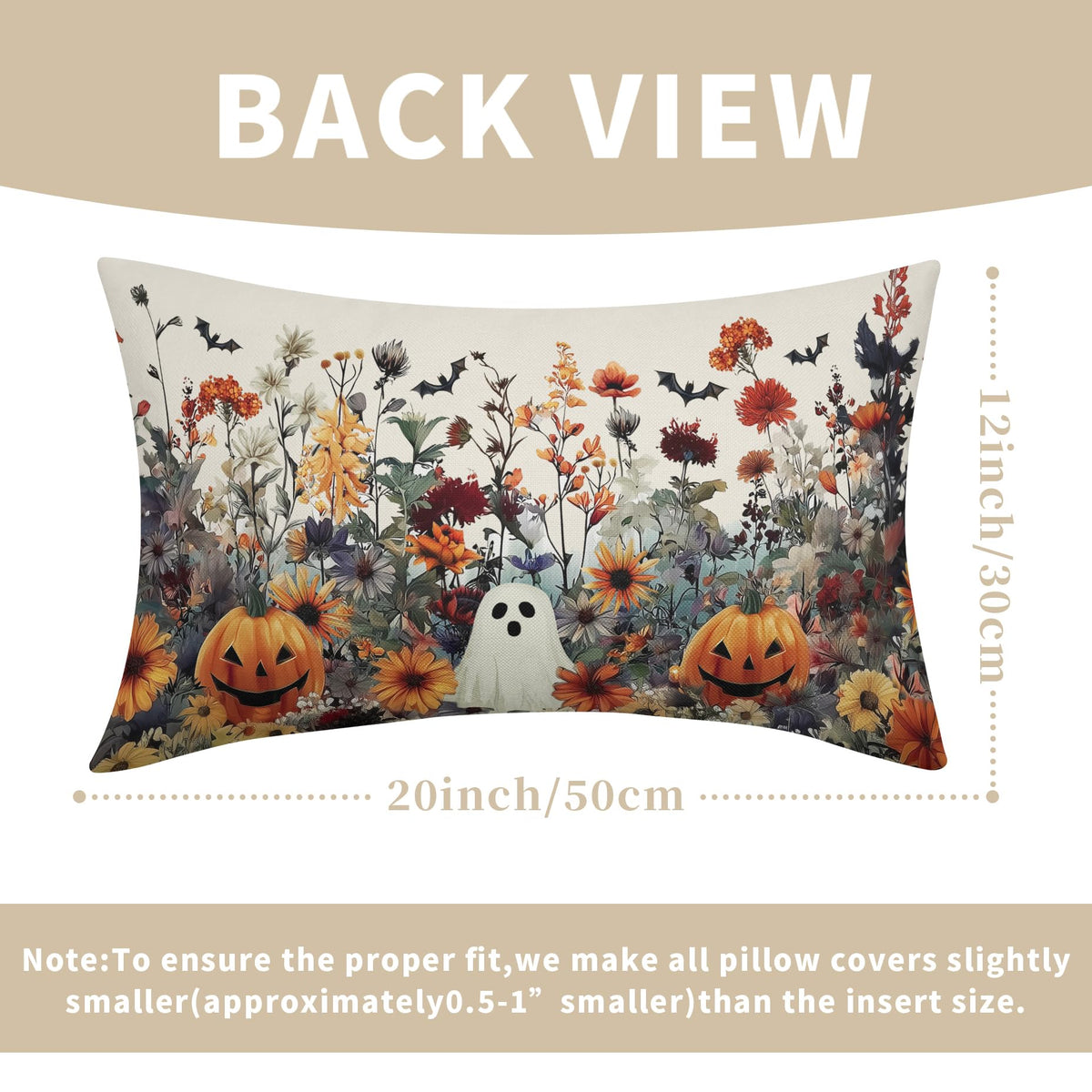 Halloween Pillow Covers 12x20 Inch Set of 2 Ghost Pumpkins Bats and Wildflower Horror Cotton Linen Decorative Throw Pillow Cases Spooky Holiday Cushion Covers for Bedroom Living Room Sofa Couch Chair