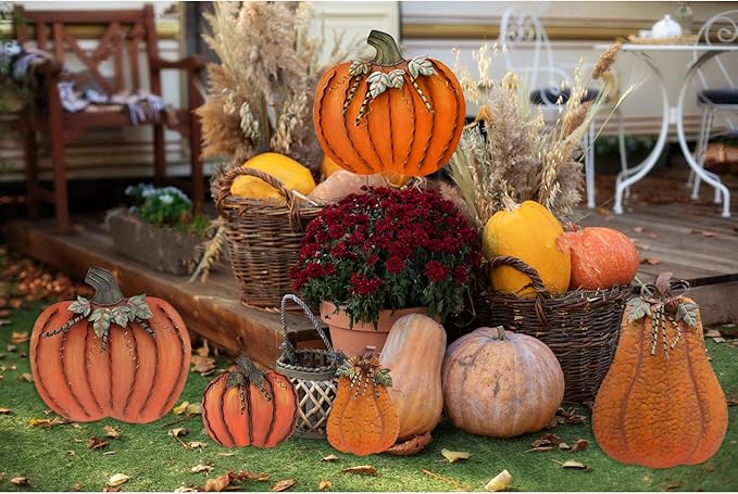 Metal Pumpkin Stakes Yard Signs Fall Decor Decorative Garden Stake Lawn Pumpkins Ornaments Outdoor Autumn Decoration for Harvest Halloween Thanksgiving (26" H Orange x2)