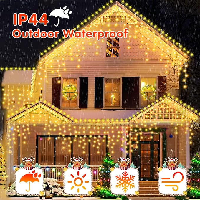 131FT Christmas Lights Outdoor 1440 LED Christmas Decorations Waterproof Plug in with 8 Modes & Timer Christmas Lights for Roof Party Garden Holiday Decor（Warm White）